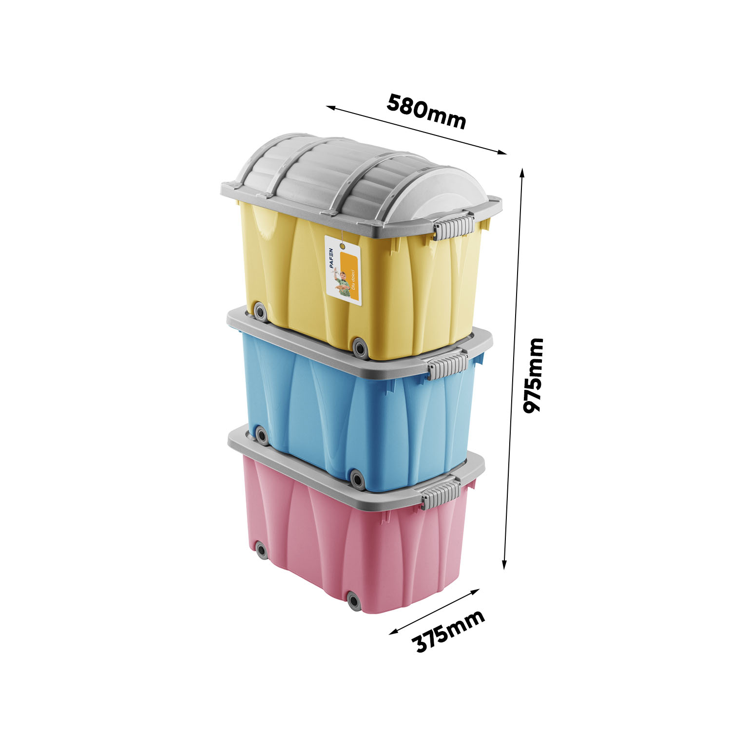 Wymiary Set of toy containers ZES10 Coloured (1)