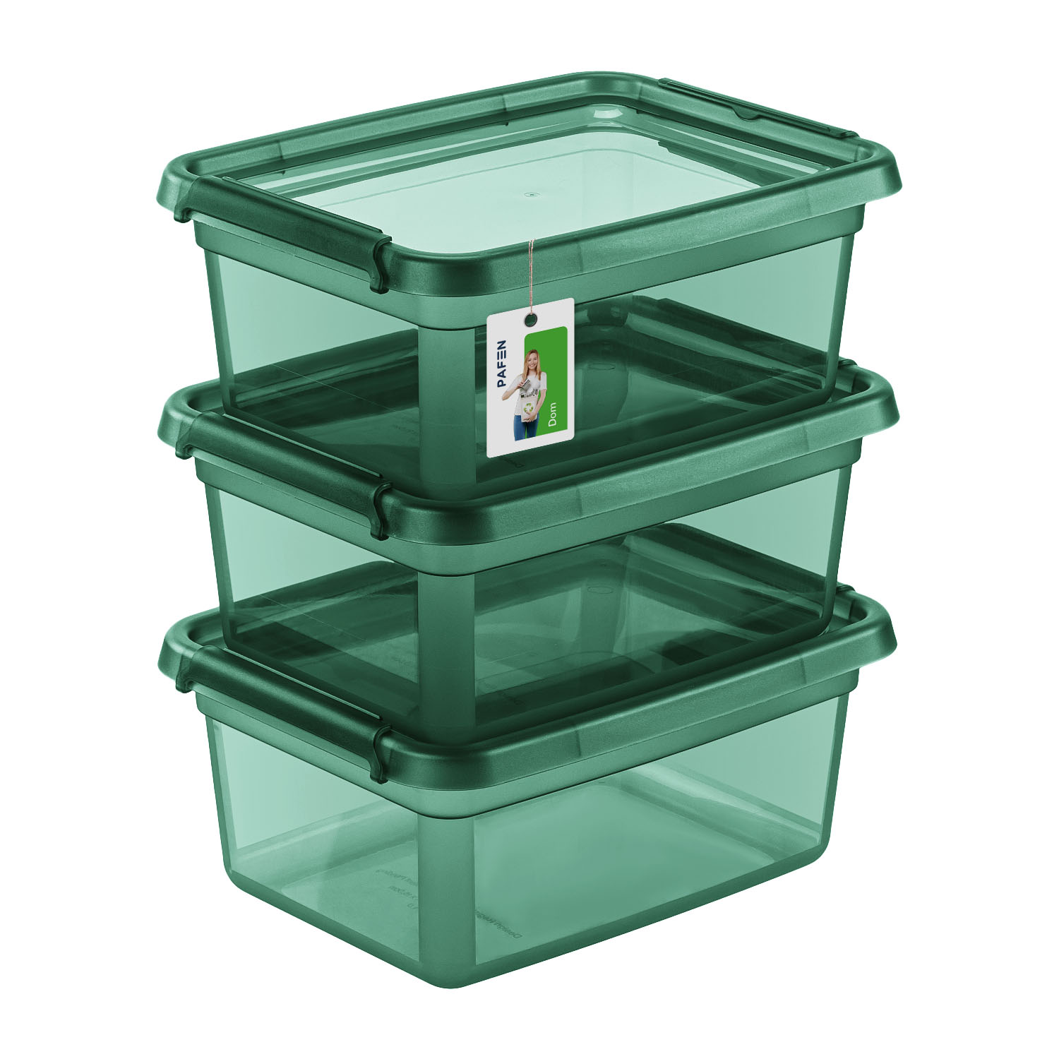 BaseStore Color 2522 Transparent green storage container set